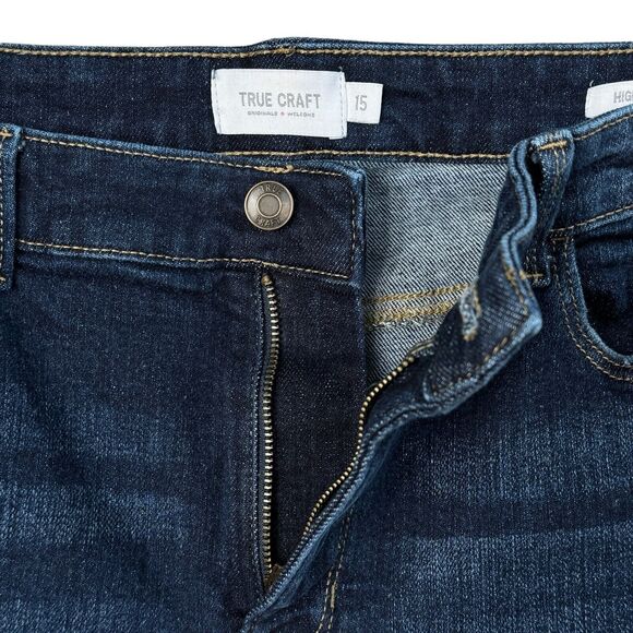 True Craft Juniors SZ 15 Skinny Jeans Distressed High-Rise Whiskered Dark Wash - Picture 4 of 10